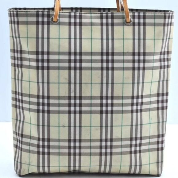 Authentic BURBERRY Check Nylon Leather Shoulder Tote Bag Yellow Green K8189 - Picture 3 of 15